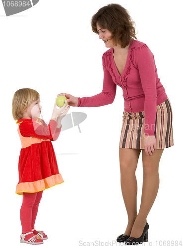 Image of Woman, little girl and apple