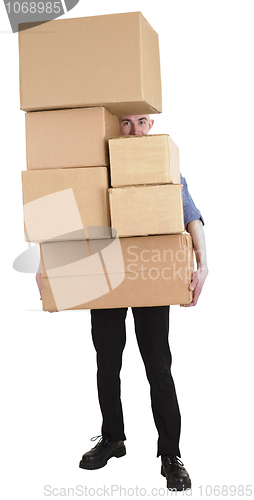 Image of Man and pile carton boxes