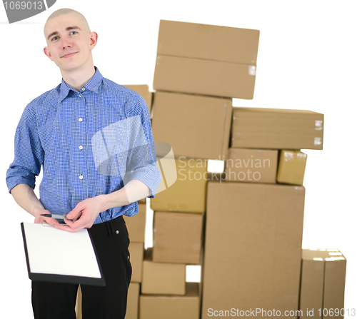 Image of Courier and cardboard boxes