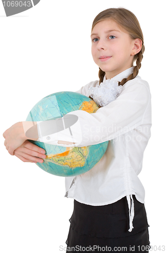 Image of Schoolgirl with globe 
