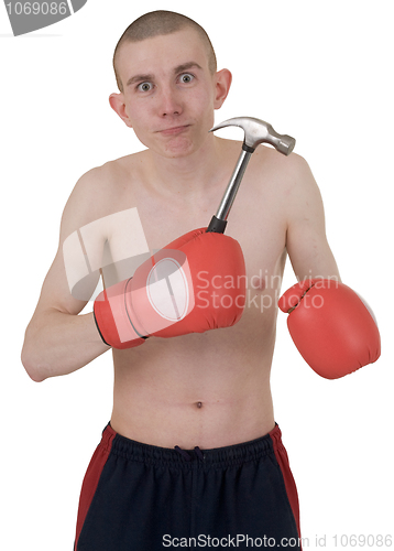 Image of The thin boxer in gloves