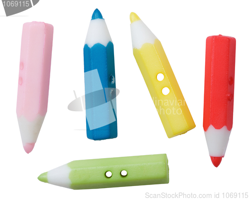 Image of Multicolored plastic crayons button