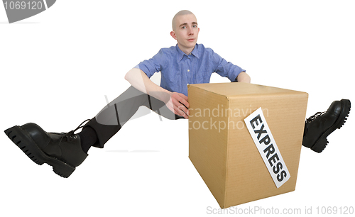 Image of Courier and cardboard box with label