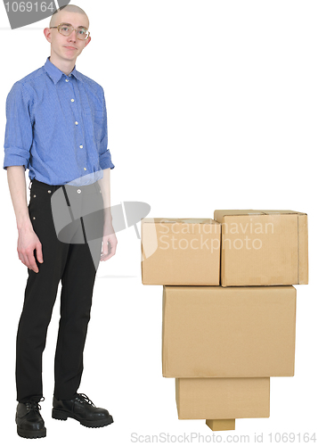 Image of Courier and cardboard boxes pyramid