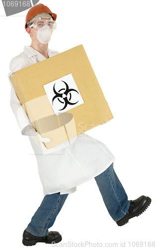 Image of Scientist and cardboard box