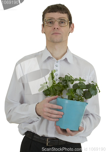Image of Man in spectacles with window plant