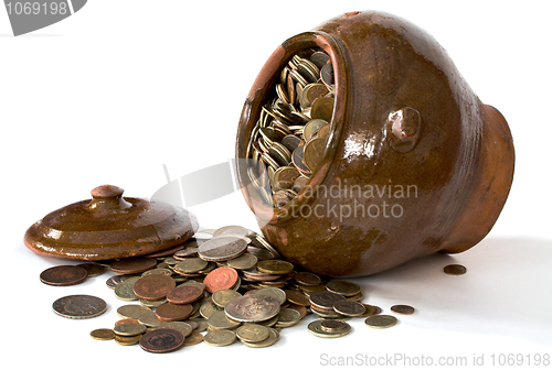 Image of Clay pot with antique coins and lid