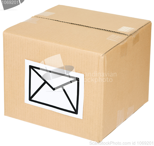 Image of Cardboard box with a mail sign