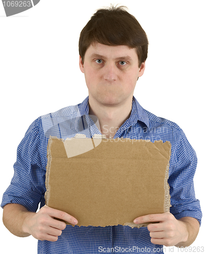 Image of Man without mouth and carton tablet