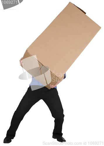 Image of Man holding big cardboard box