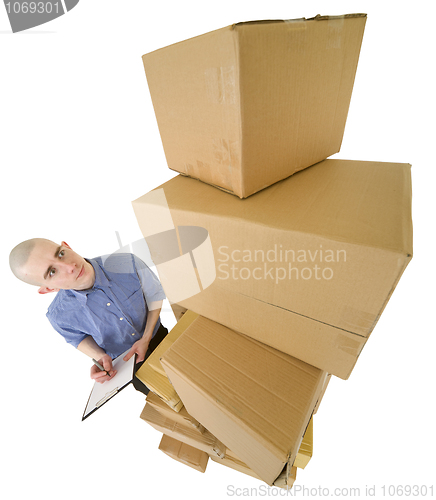 Image of Messenger and cardboard boxes and tablet