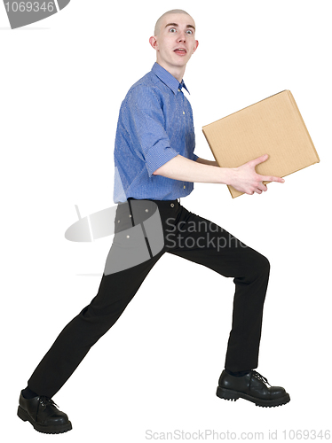 Image of Man holding cardboard box