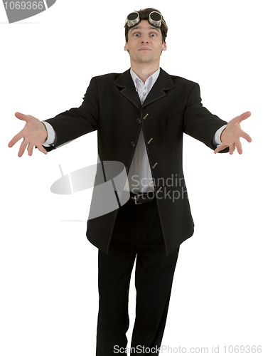 Image of Portrait of young businessman in black suit 