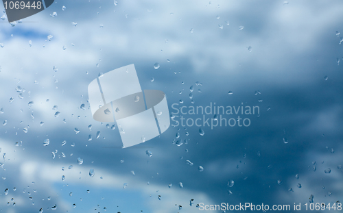 Image of Rain drops on glass and the sky