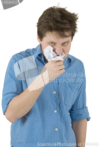 Image of The man a chewing sheet of paper