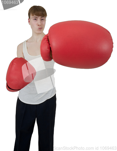Image of The thin boxer in gloves