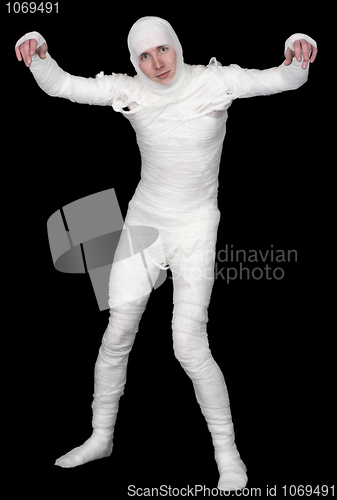 Image of The mummy upright on a black background