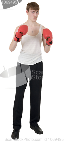 Image of The thin boxer in gloves