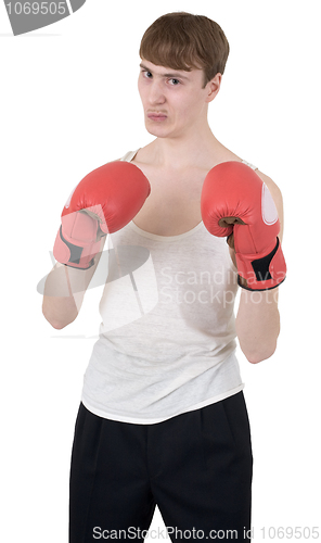 Image of The thin boxer in gloves