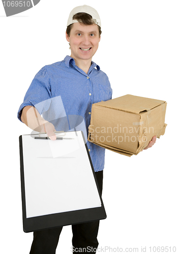 Image of Man with tablet and cardboard box