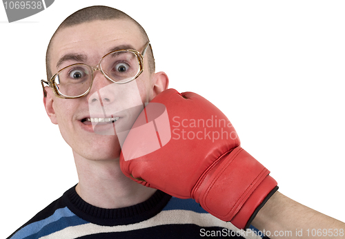 Image of Man of kick in boxer glove