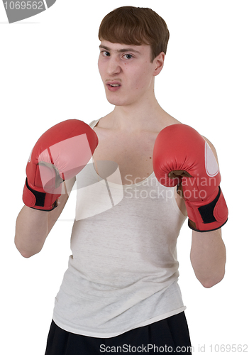 Image of The thin boxer in gloves 
