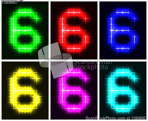 Image of Set a glowing symbol of the number 6