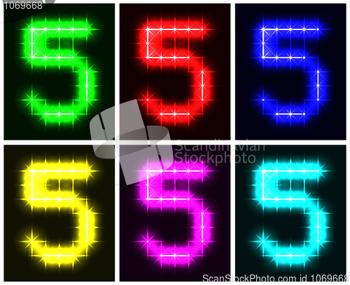 Image of Set a glowing symbol of the number 5