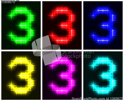 Image of Set a glowing symbol of the number 3