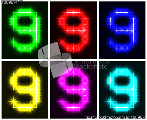 Image of Set a glowing symbol of the number 9