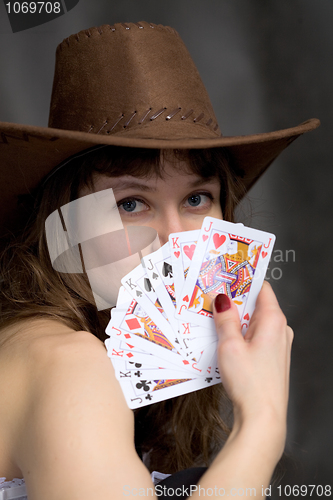 Image of Portrait girl with a playing-cards