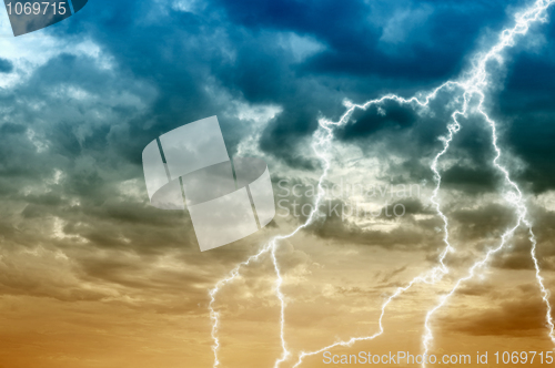 Image of Cloudy sky abstract background with lightning