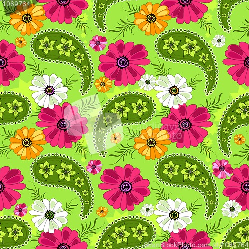 Image of Seamless green floral pattern