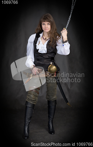 Image of The girl - pirate with a sabre in hands