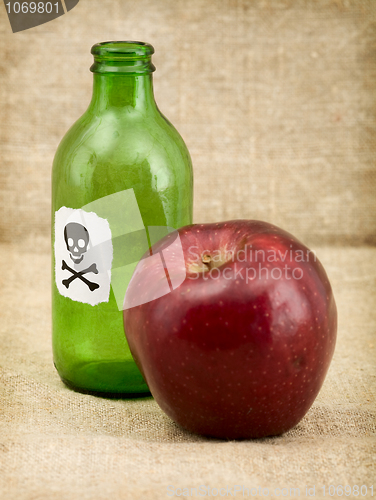 Image of Bottle with poison and an apple