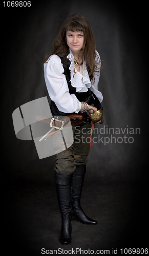 Image of The girl - pirate with a sabre in hands