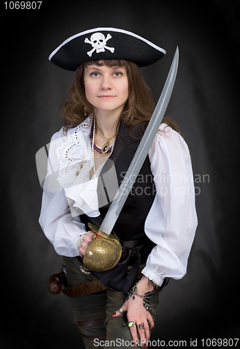 Image of The girl - pirate with a sabre in hands