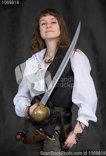 Image of The girl - pirate with a sabre in hands