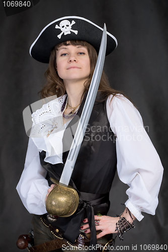 Image of The girl - pirate with a sabre in hands