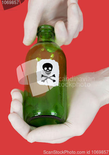 Image of Green bottle with skull and crossbones