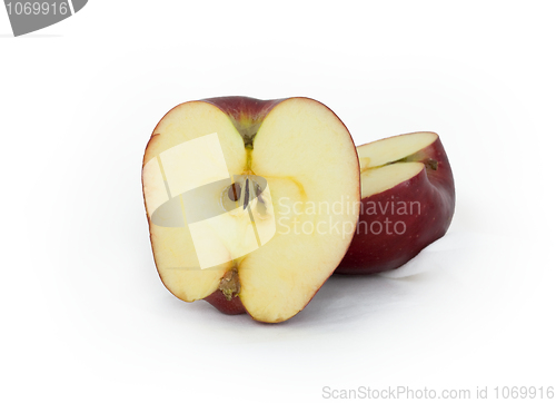 Image of The cut apple on a white