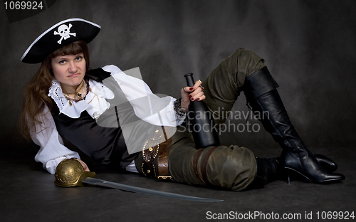 Image of Girl - pirate with rapier and bottle