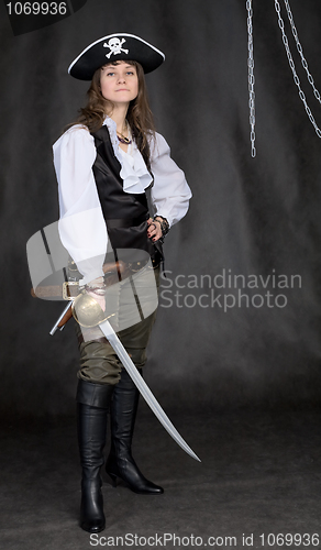 Image of The girl - pirate with a sabre in hands