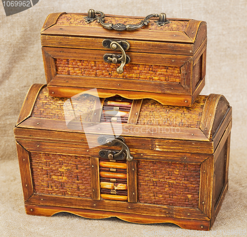 Image of Two wooden ancient chest