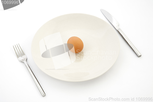 Image of one egg on white plate