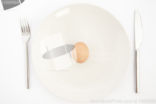 Image of one egg on white plate