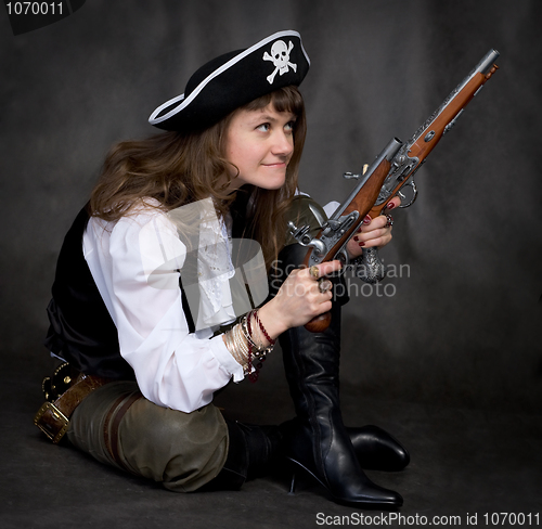 Image of Girl - pirate with two pistol in hands