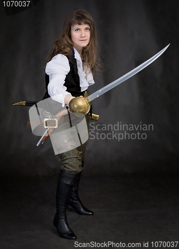 Image of The girl - pirate with a sabre in hands