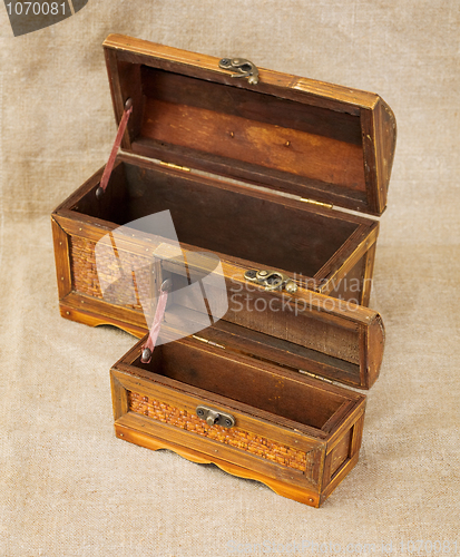 Image of Two wooden opening ancient chest