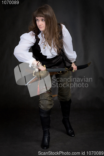 Image of The girl - pirate with a sabre in hands